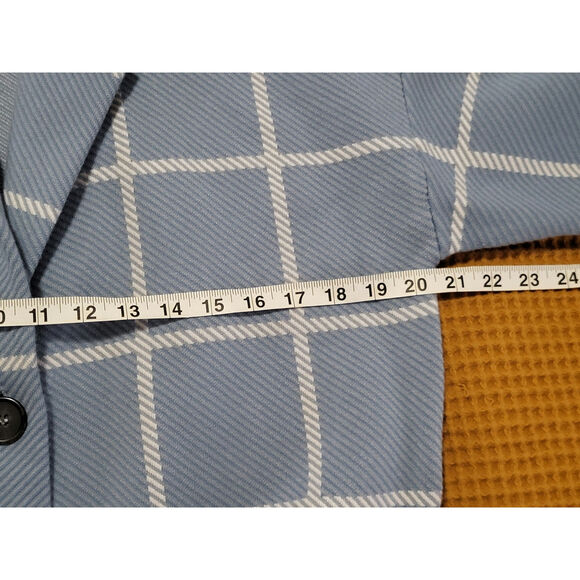 Zara Blue Button Plaid Checkered Knit Oversized Jacket Long Duster Coat EUC S - Picture 8 of 8